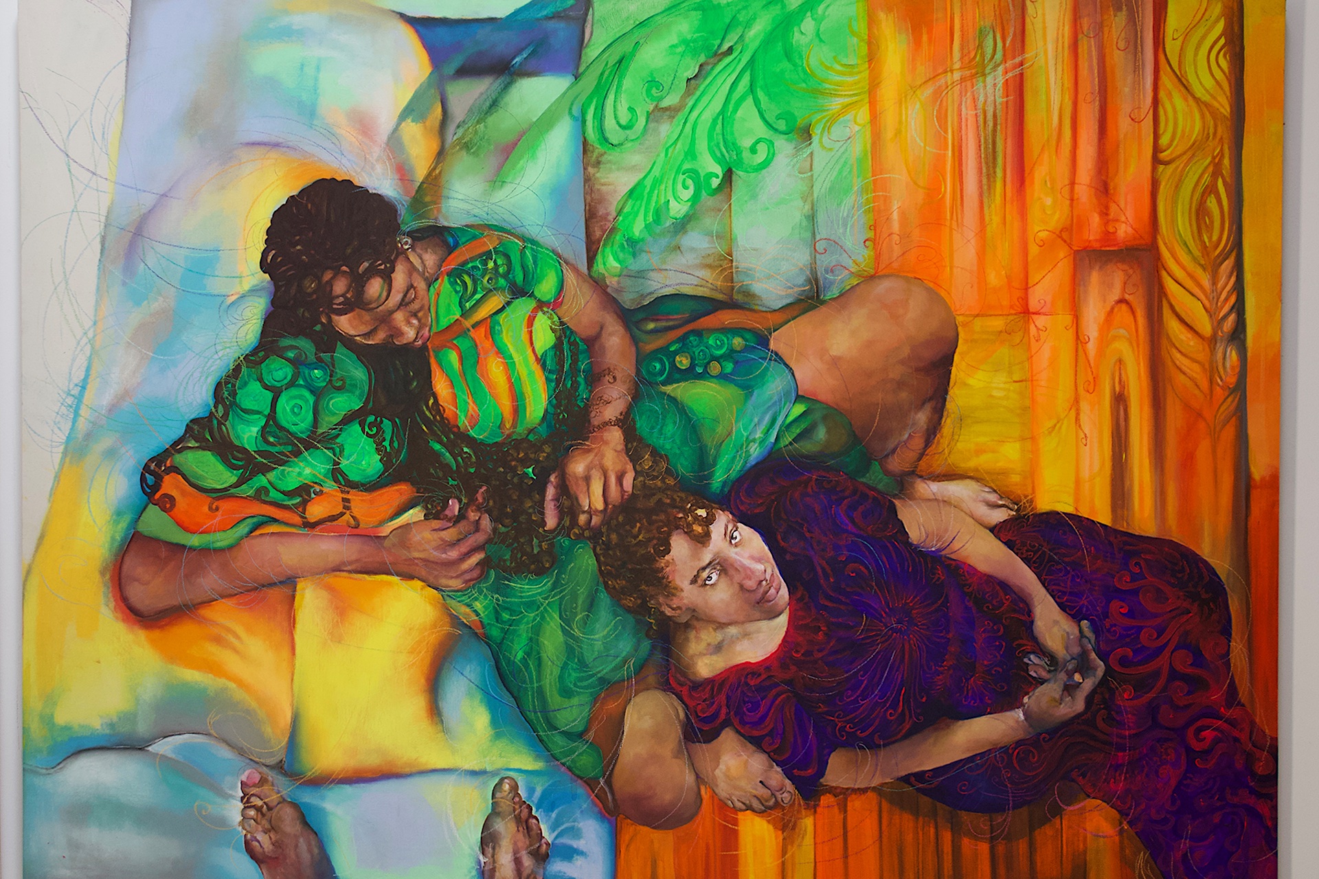 Acrylic Paint and Chalk Pastel on Canvas 