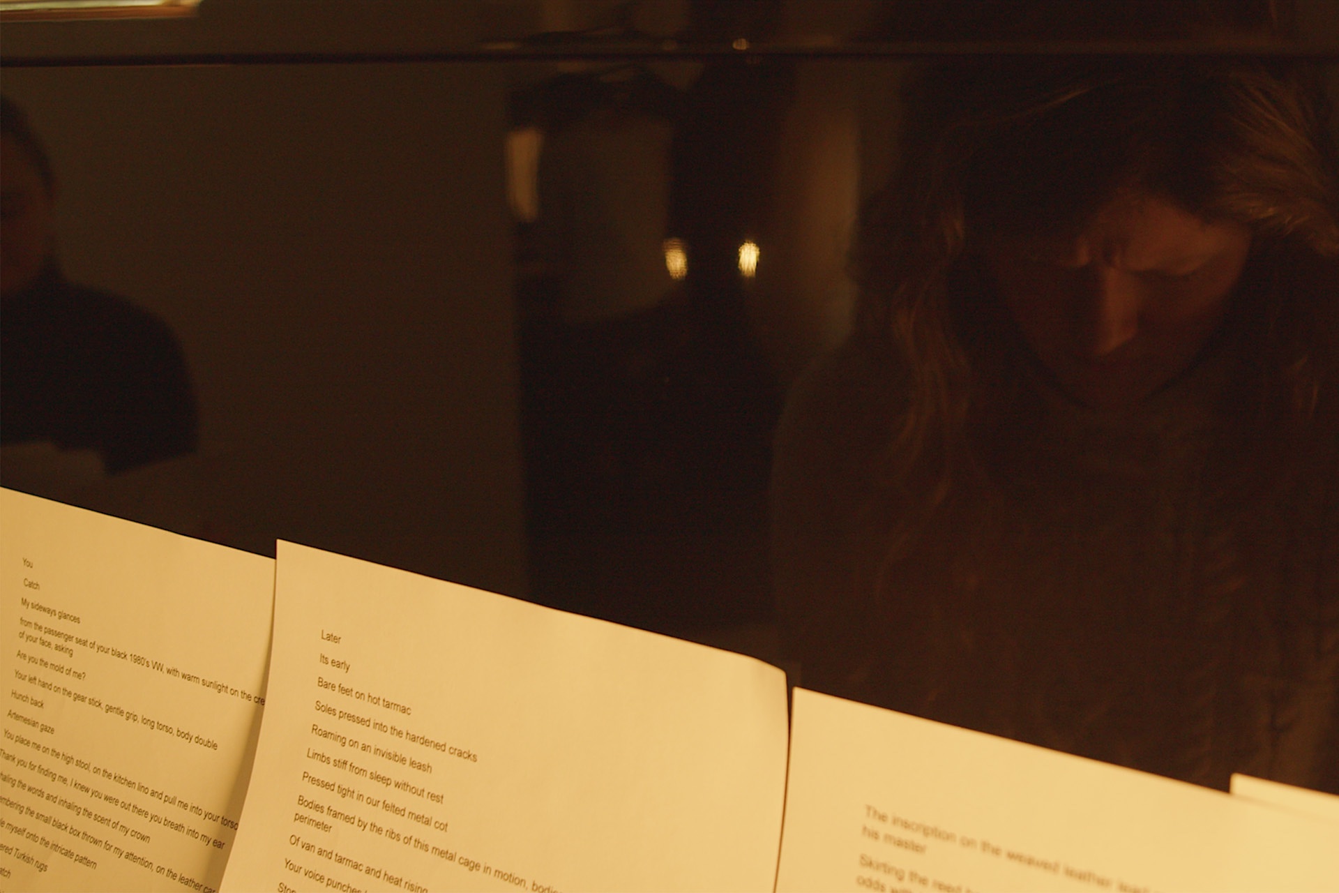 Moving image, containing a vocal and piano performance in response to a biographical text, approaching subjects of familial trauma. The work seeks to re-stage events pertaining to domestic abuse and look at topics of incest through the instance of an impro