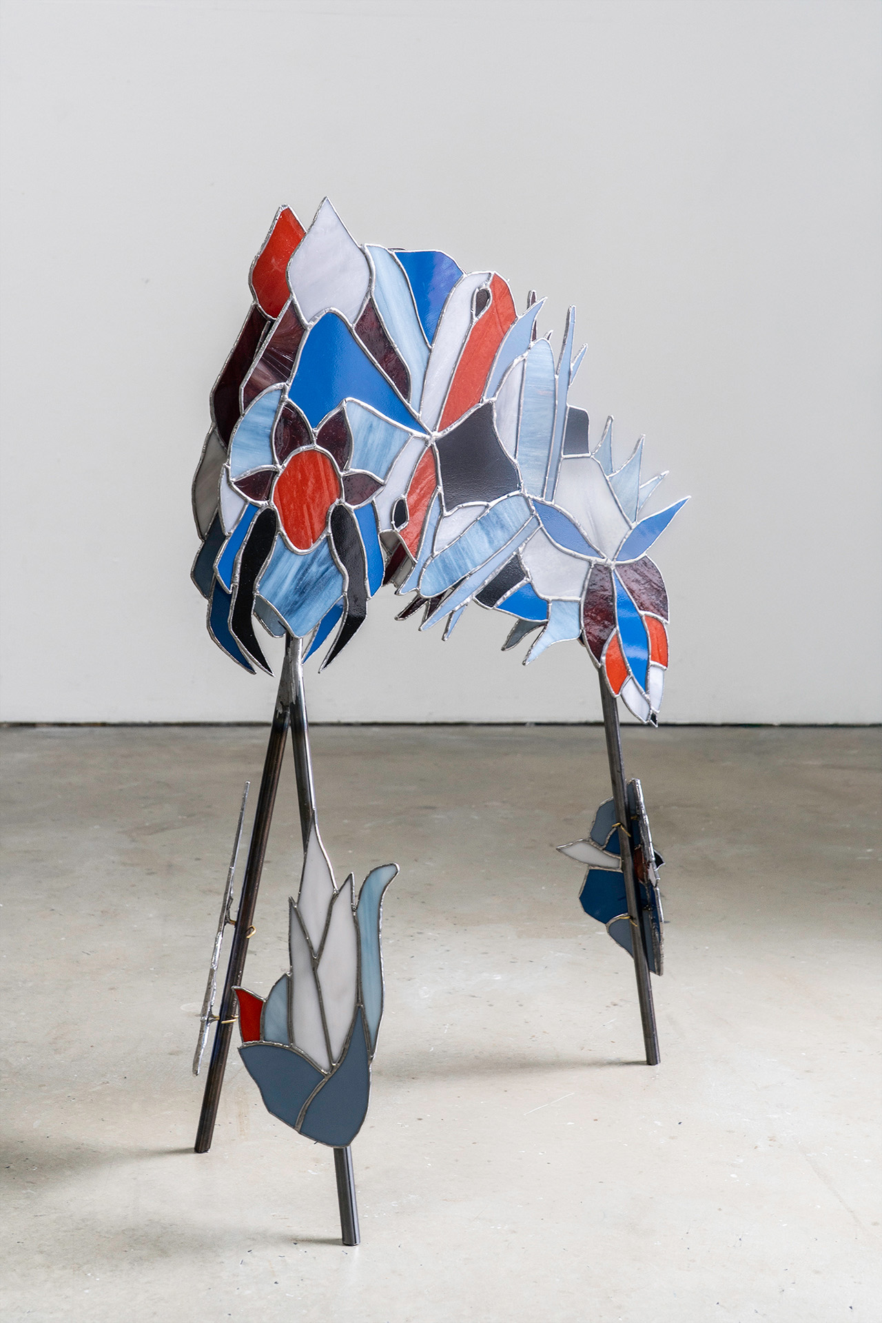 Bg, dg, GB, GB (2026), glass, solder, steel, wire, wax, 29 x 18 x 12 in
