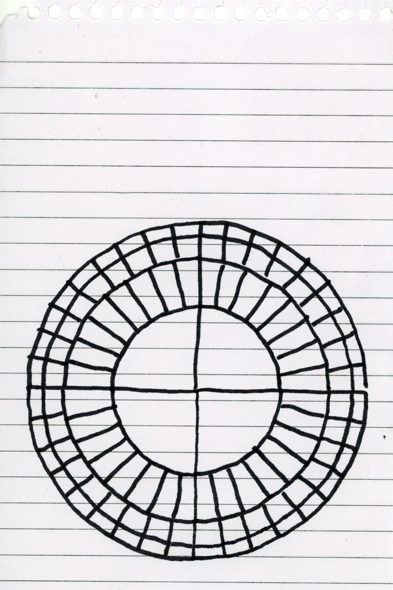 Gridded notebook paper with drawn concentric circles.