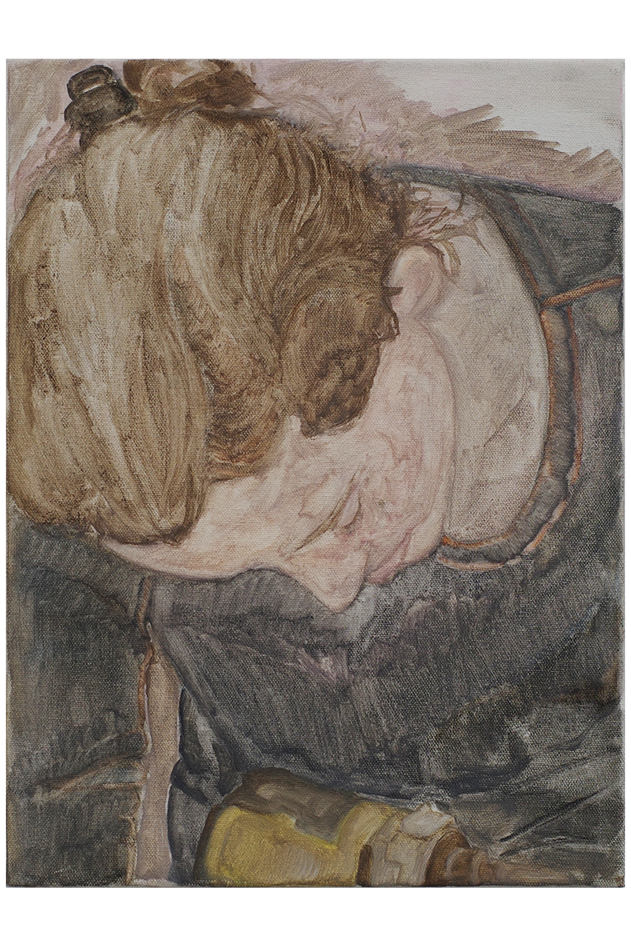 An oil painting of a figure with a drill