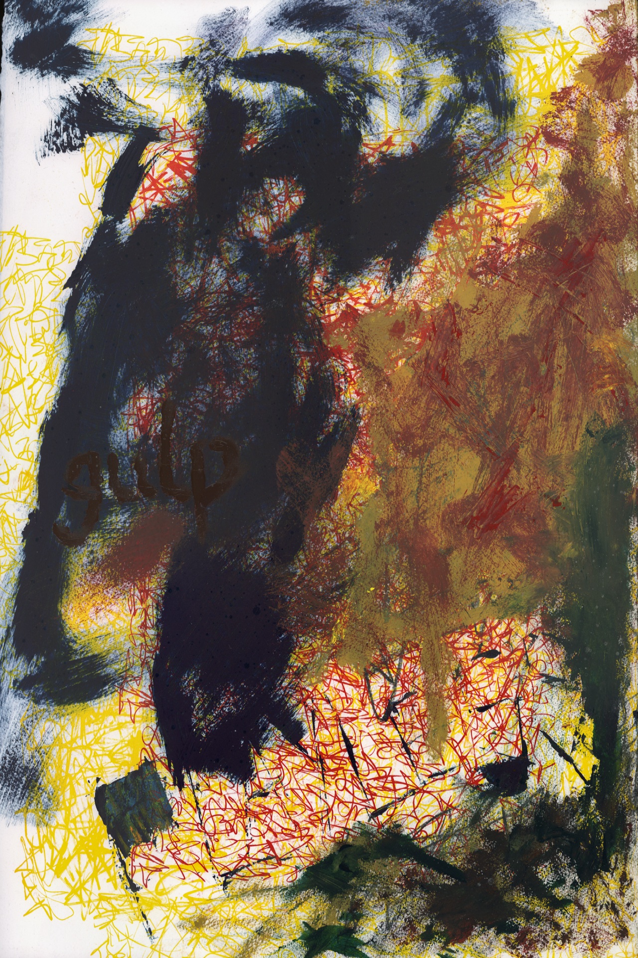 A drawing in various colours on paper