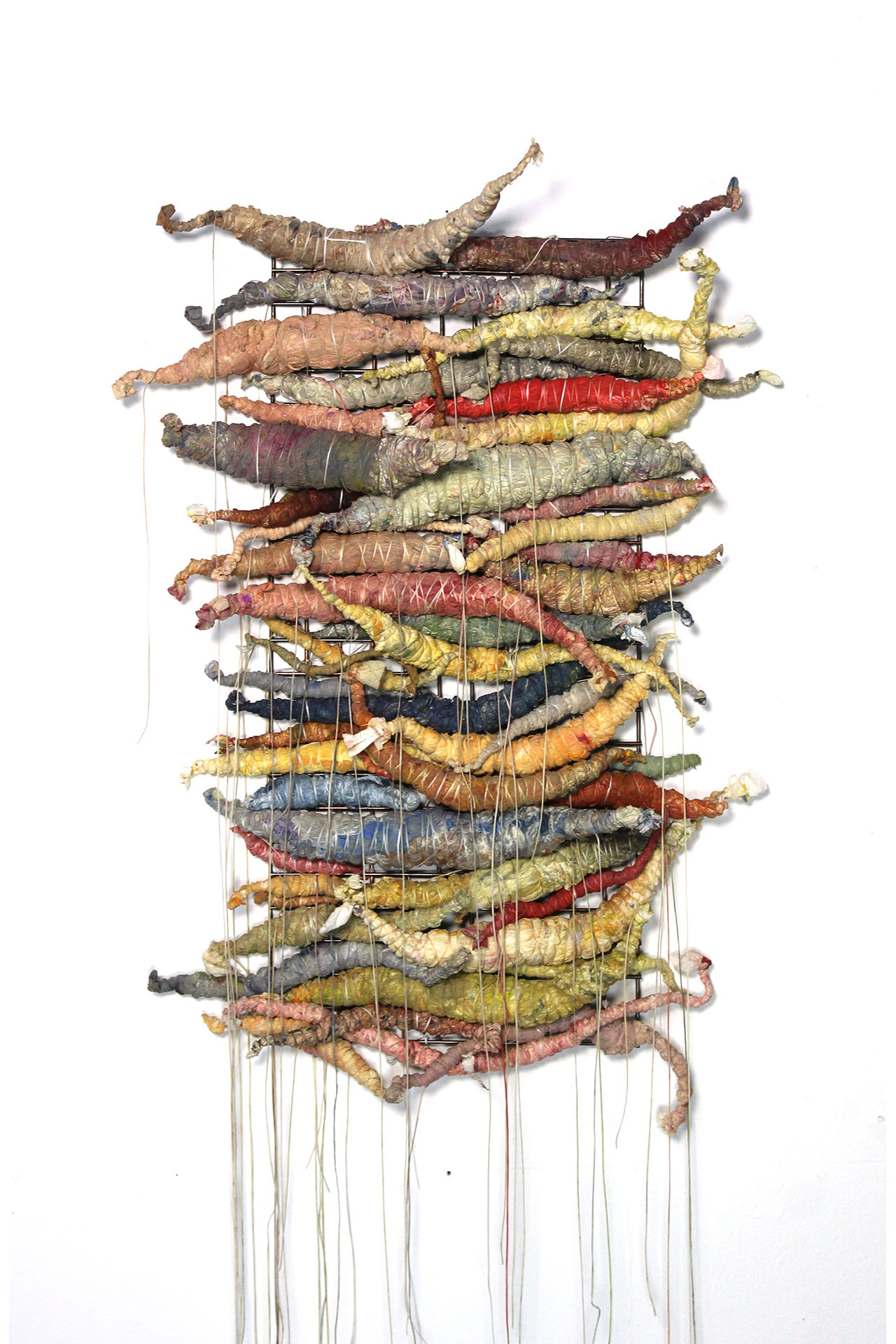 An expanded painting made from paint saturated paper bound with whipping twine; 65 x 43 x 14 cm; 2026